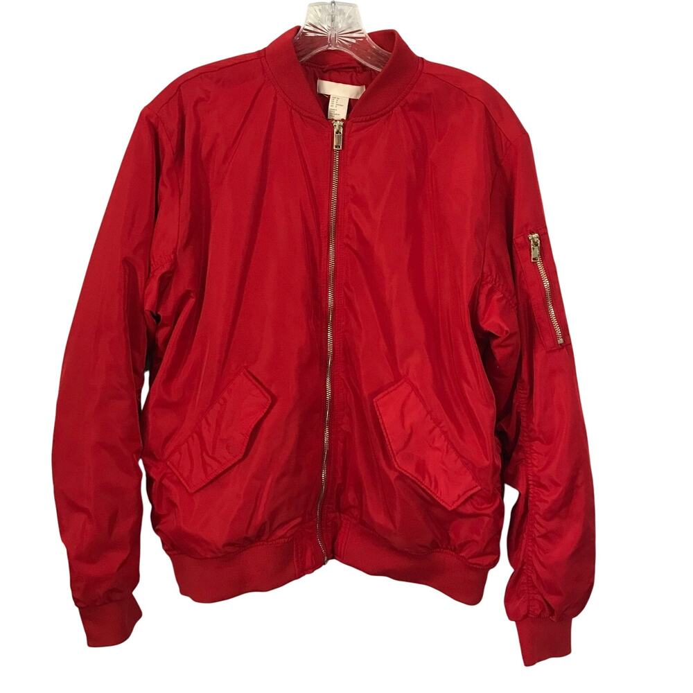 H And  M Jacket Size 8 Womens Bomber Baseball Red Zip Front Size Eight 8 Coat